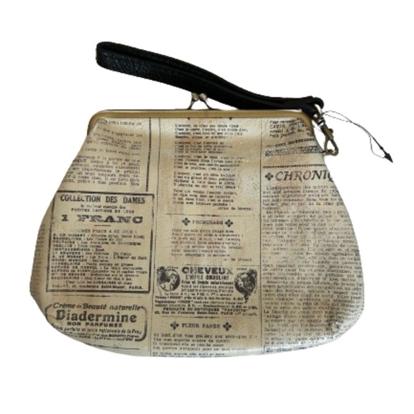 **Patricia Nash Leather Newspaper Print Clutch NWOT - Vintage Parisian Style** - Picture 2 of 7